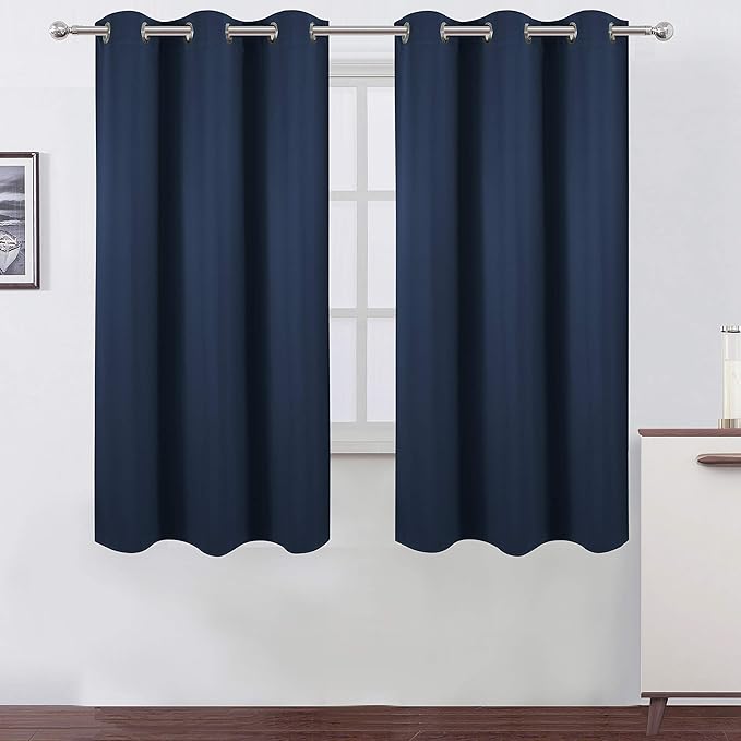 LEMOMO Navy Blackout Curtains/38 x 54 Inch Length/Set of Two Panels Grommet Bedroom Curtains