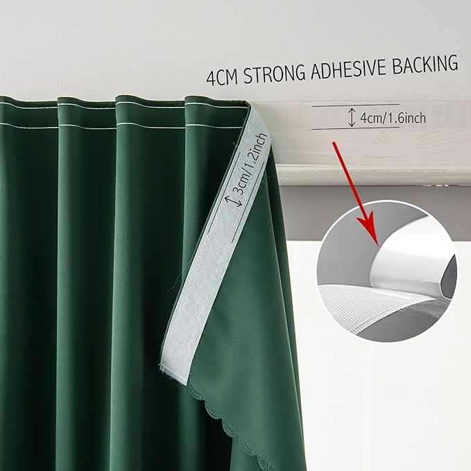 Blackout Curtains for Bedroom Stick On Curtains Window Shades Pull Down Blackout Window Cover No Drillng Self Adhesive Curtains No Rod Small Curtain, 59" W X 59" L, Dark Green, 1 Panel