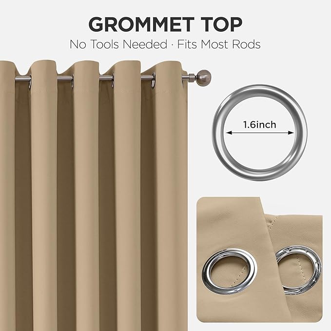 Joydeco Blackout Patio Sliding Door Curtains 96 Inches Long, Grommet Privacy Room Divider Curtains, Extra Wide Thermal Blackout Drapes for Bedroom Living Room (Light Beige, 60Wx96L, 1 Panel)