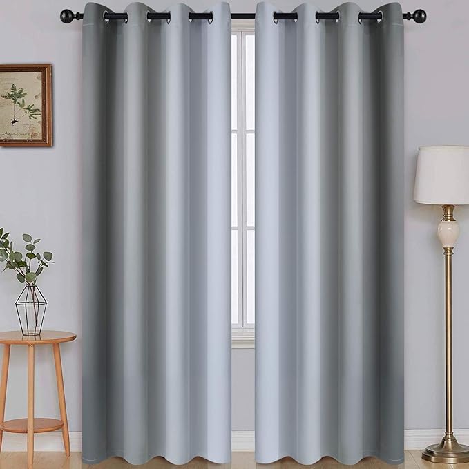 SimpleHome Ombre Room Darkening Curtains for Living Room, Light Blocking Gradient Grey to Greyish White Thermal Insulated Grommet Window Curtains/Drapes for Bedroom, 2 Panels, 52x84 inches Length