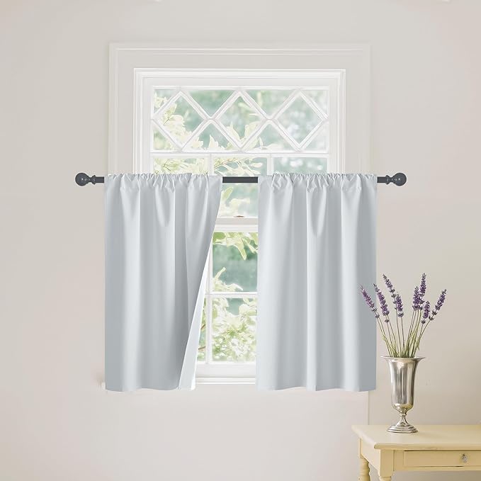 RYB HOME White 100% Blackout Curtains, Short Thermal Insulated Heat & UV Blocking Total Room Darkening Privacy Drapes for Small Window, Width 29 by Length 36, White, 2 Panels