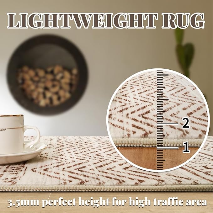 2x4 Washable Entryway Runner Rug: Moroccan Small Area Rug Soft Non Slip Door Mat for Hallway Low Pile Thin Stain Resistant Floor Carpet for Kitchen Bedroom Bathroom Bedside Indoor(2x4,Beige)