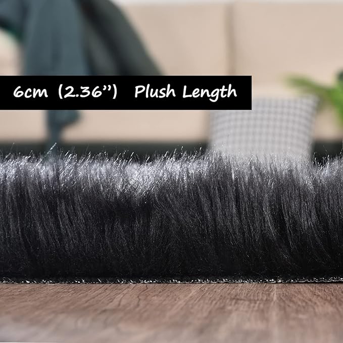 Goolela Black Fluffy Rug 4x6 Fuzzy Furry Shag Rug for Bedroom Living Room Faux Sheepskin Fur Area Carpet Rectangle