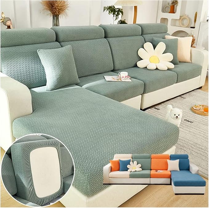 Soothing Home Sofa Covers, Sofa Hero Covers, Wear-Resistant Universal Couch Covers Washable Stretch Sectional Couch Cushion Covers (Green,Large Single Seat Cover)