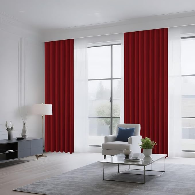 CUCRAF Red Blackout Curtains 96 inch Length 2 Panels Set, Rod Pocket Room Darkening Drapes for Bedroom Living Room, Insulated Thermal Light Blocking Window Curtain (W52 x L96 Inch)