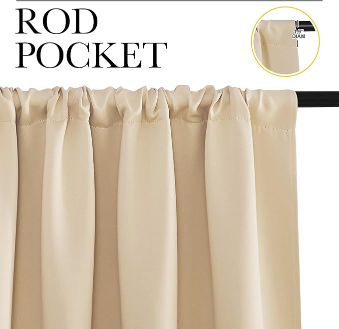 NICETOWN Blackout Room Darkening Curtains - Home Decoration Light & Noise Reducing Thermal Insulated Window Draperies with Rod Pocket Top (Biscotti Beige, 2 Panels, 29 inches Wide x 50 inches Long)
