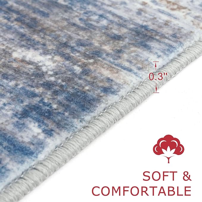 KOZYFLY Modern Abstract 3x5 Large Entryway Rug Non-Slip Washable Area Rug, Blue Rust Throw Rugs Indoor Mat for High-Traffic Door Entrance, Kitchen, Laundry, Nursery, Soft Bedroom Living Room Accent
