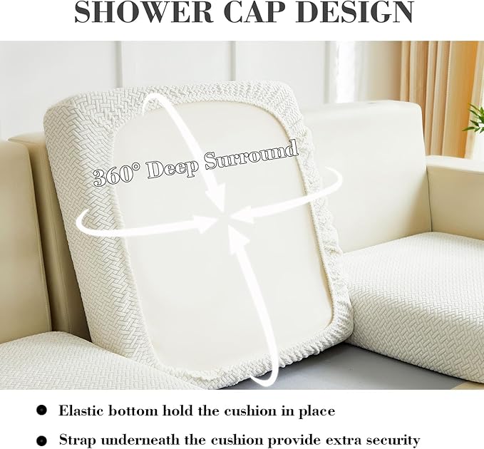 Couch Covers for 2 Cushion Sofa Pet Friendly Couch Cushion Covers Universal Sofa Covers Washable Stretch Slipcovers for Sectional Sofa (Texture Ivory White,Large Double Seat Cover)