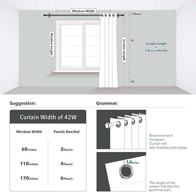 Deconovo Greyish White Curtains, Room Darkening Curtain, Thermal Insulated Soundproof Drapes, Silver Branch Print, 42 x 63 Inch Long, Grommet Window Panels for Living Room Bedroom Nursery, Set of 2