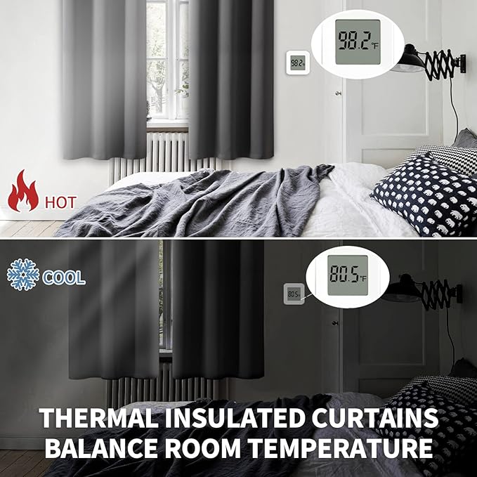 BGment Dark Grey Blackout Curtains for Bedroom, Black Out Curtains 63 Inch Long Thermal Insulated Sunlight Blocking Window Treatment Drapes, Set of 2 Panels, 42 x 63 Inch