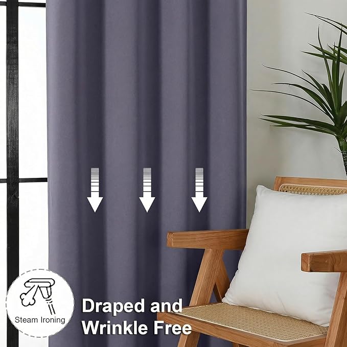 Simplebrand Greyish Purple Blackout Curtains for Bedroom 96 Inches Long 2 Panels, Solid Thermal Insulated, Energy Saving Living Room Window Treatment Curtains Blackout Drapes, W50 x L96 Inch
