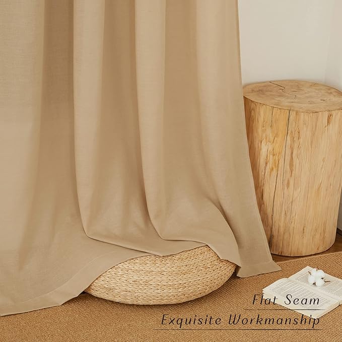 NICETOWN Linen Flax Semi Sheer Curtains 92" Length, Grommet Window Treatments Privacy Added with Light Penetration Vertical Drapes for Loft/Home Office, Burlap, W55 x L92, 2 Panels