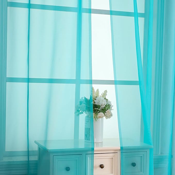 OVZME Turquoise Sheer Curtains 2 Panel Sets 84" Inch Length - Transparent Light Weight Soft Window Panels for Study Room/Living Room/Bedroom, Per Panel W42 X L84 inches, 1 Pair