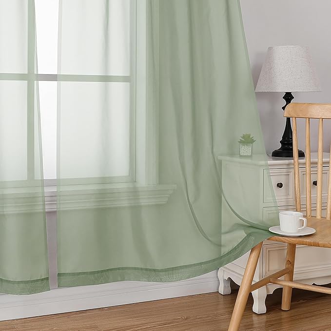 Simplebrand Sage Sheer Curtains 63 Inch Length 2 Panels, Rod Pocket Solid Color Window Sheer Curtain Panels, Elegant Curtains & Drapes for Living Room, Bedroom 2 Panels (Sage, 42" W x 63" L)