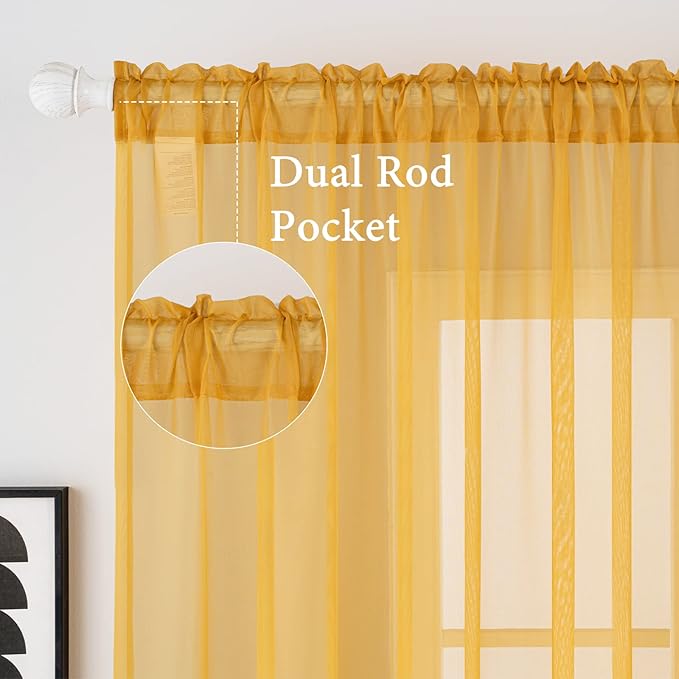 MIULEE 2 Panels Solid Color Sheer Window Curtains Elegant Window Voile Fall Panels/Drapes/Treatment for Bedroom Living Room (54 X 84 Inches Gold)