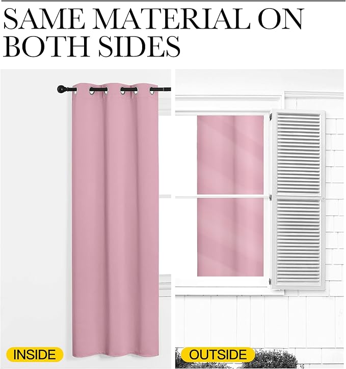 NICETOWN Window Curtain Panels, Thermal Insulated Solid Grommet Blackout Draperies/Drapes for Basement (Crystal Pink, 1 Pair, 34 by 54-inch)