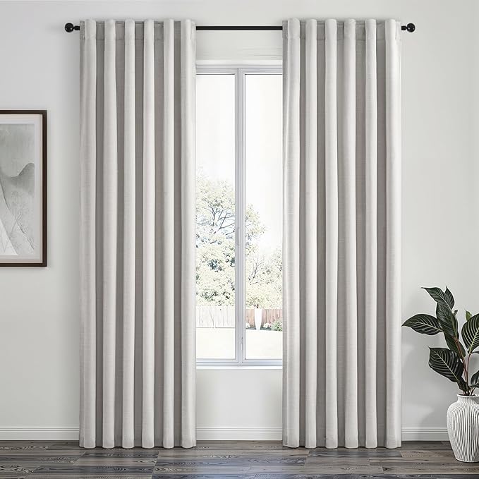 Topfinel 84 Inch Longth 40 Inch Wide 100% Blackout Linen Curtains 2 Panels Set for Bedroom Back Tab Rod Pocket Pleated Thermal Insulated Energy Efficient Grey Beige (40" W x 84" L 2 Panels)