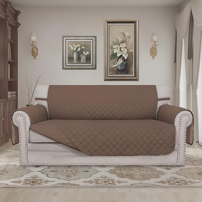 Easy-Going Sofa Slipcover Reversible Loveseat Sofa Cover Couch Cover for 2 Cushion Couch Furniture Protector with Elastic Straps for Pets Kids Dog Cat (Oversized Loveseat, Brown/Brown)