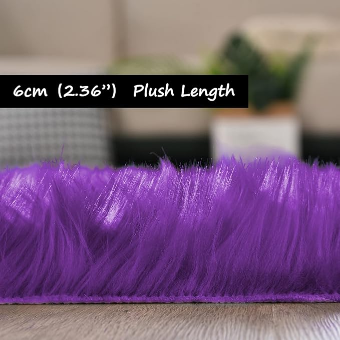 Goolela Purple Fluffy Fuzzy Rug 3x5 Faux Fur Furry Shag Rug for Bedroom Soft Plush Home Dorm Décor Rectangle