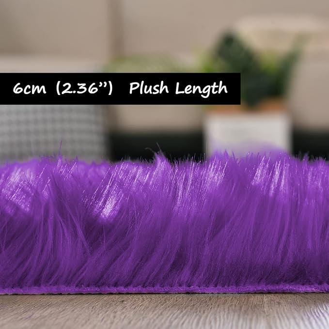 Goolela Purple Area Rug 8x10 Fluffy Fuzzy Furry Carpet for Bedroom Living Room Faux Sheepskin Fur Shaggy Rectangle