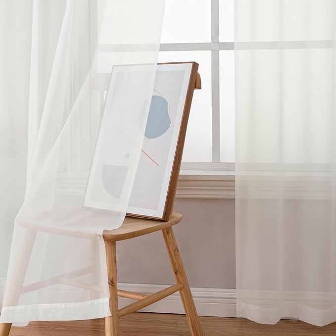 Simplebrand Ivory Sheer Curtains 84 Inches Long, Light Filtering Rod Pocket Solid Color Window Sheer Curtain Panels, Elegant Curtains & Drapes for Living Room, Bedroom 2 Panels (Ivory, 59" W x 84" L)