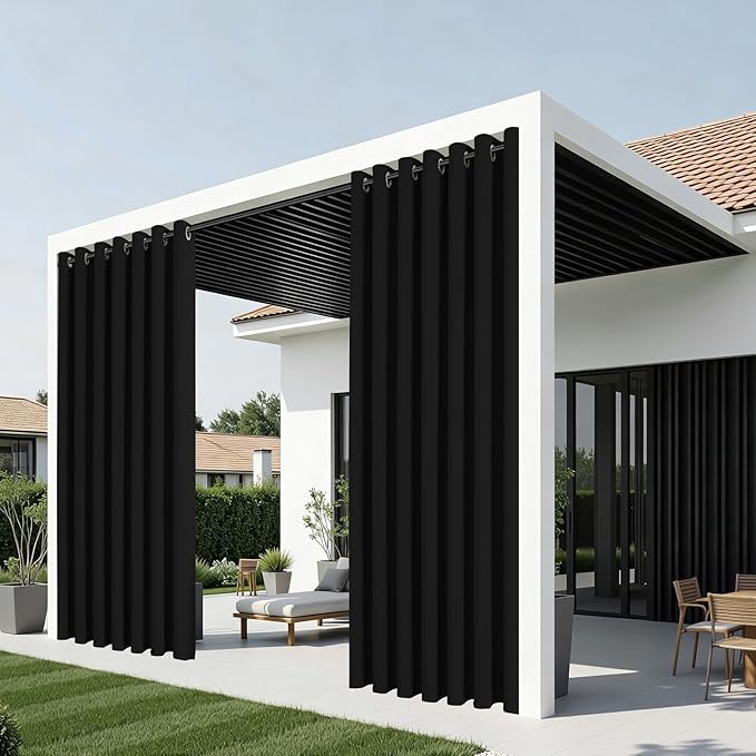 Joydeco Blackout Patio Sliding Door Curtains 84 Inches Long, Grommet Privacy Room Divider Curtains, Extra Wide Thermal Blackout Drapes for Bedroom Living Room (Black, 70Wx84L, 1 Panel)