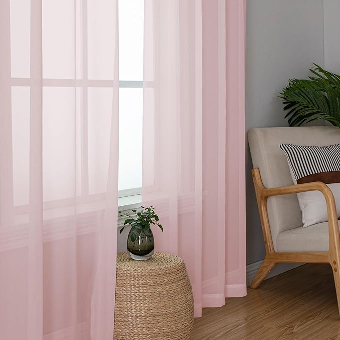 Simplebrand Blush Sheer Curtains 96 Inches Long, Light Filtering Light Purple Rod Pocket Solid Color Window Sheer Curtain Panels, Elegant Curtains & Drapes for Living Room, Bedroom 2 Panels, 42" W