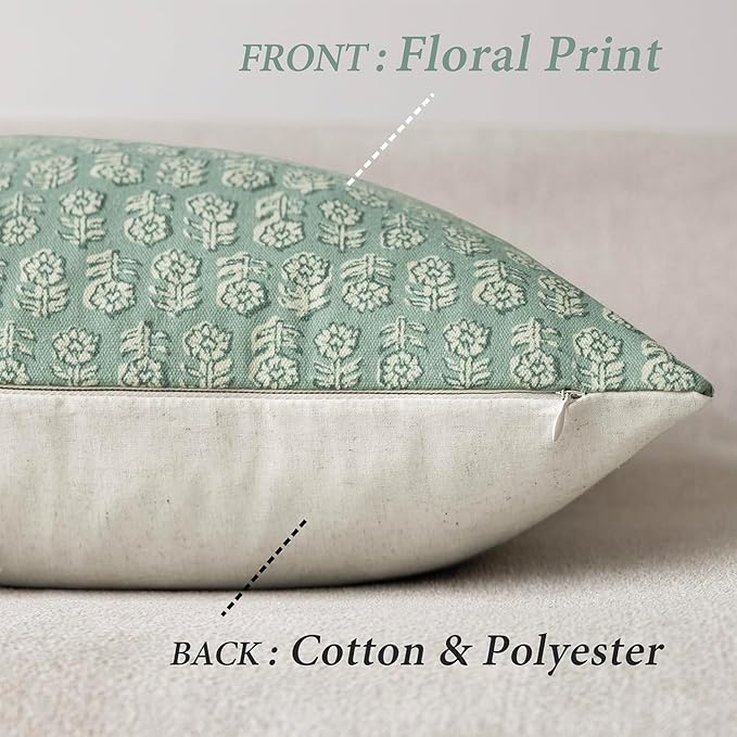 Foindtower Set of 2 Decorative Vintage Floral Print Throw Pillow Covers Neutral Accent Farmhouse Cushion Covers Boho Home Decor for Sofa Couch Chair Bedroom Living Room Outdoor,20×20 Inch,Sky Blue