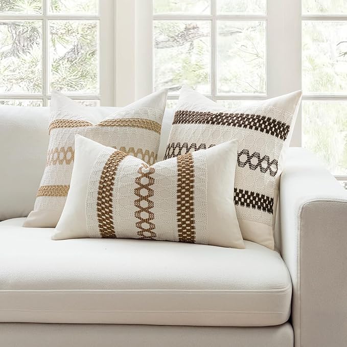 MIULEE Set of 2 Coco Brown Boho Decorative Pillow Covers 20x20 Inch Farmhouse Rustic Couch Throw Pillows Modern Spring Cotton Cushion Covers Retro Cute Macrame Woven Home Decor for Bed Sofa Chair