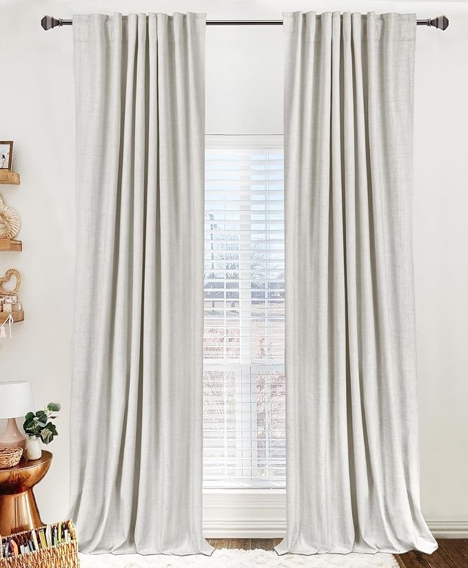 100% Blackout Shield Linen Blackout Curtains for Bedroom 96 Inches Long, Back Tab/Rod Pocket Living Room Drapes, Thermal Insulated Blackout Curtains 2 Panels Set, 50" W x 96" L, Beige
