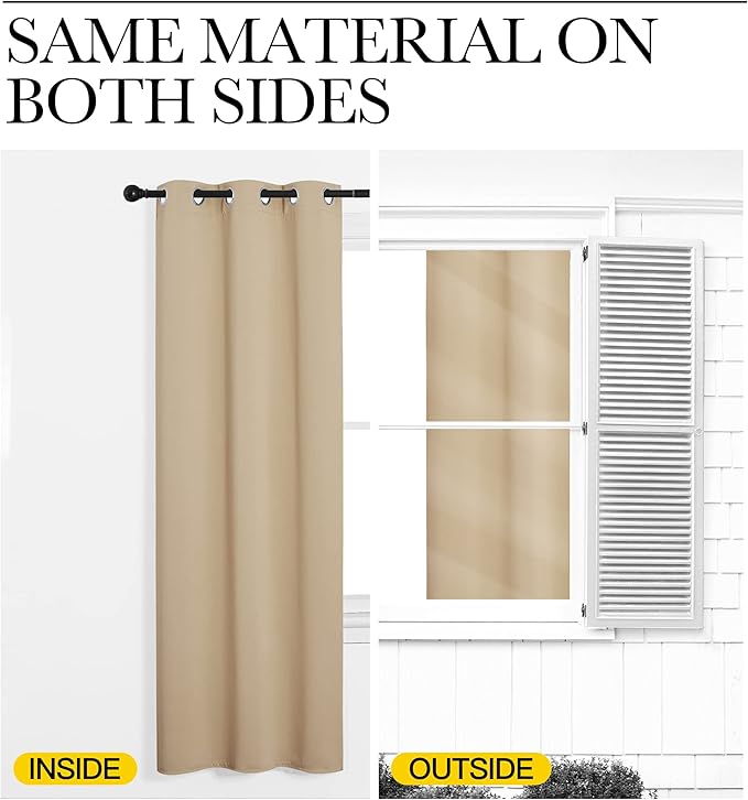 NICETOWN Blackout Curtains Panels for Bedroom, 2 Panels, 52 x 70 Inch, Biscotti Beige, 3 Pass Microfiber Noise Reducing Thermal Insulated Solid Ring Top Blackout Window Drapes