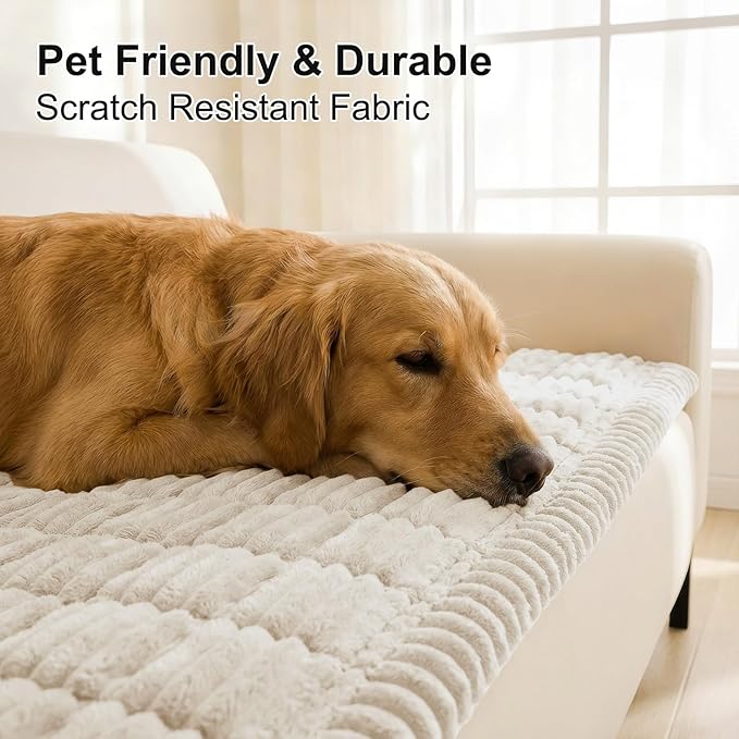 Smiry Couch Cover for Dogs Washable, Non Slip Fuzzy Pet Couch Covers for 3 Cushion Sofa Pet Friendly, Thick Soft Sofa Slipcovers Cushion Protector (White, 27.6" x 70.9")