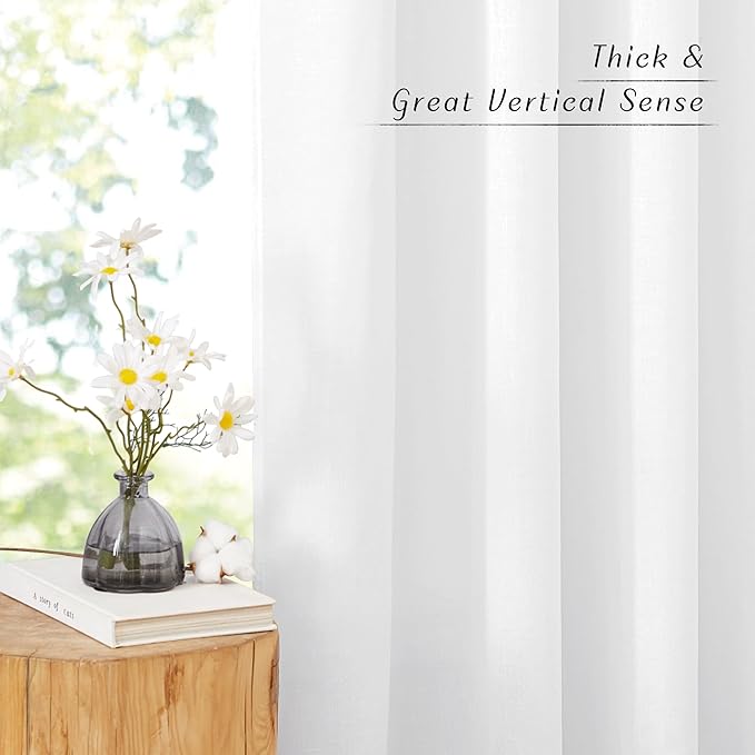 NICETOWN White Linen Doorway Curtains 80 inches Long, Grommet Thick Linen Weave Semi Sheer Window Treatments Privacy Assured with Light Filtering for Bedroom/Side Door, W34 x L80