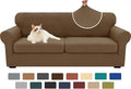 XINEAGE New 3 Pieces Couch Covers for 2 Extra Large Cushion Sofa Super Stretch Sofa Cover for 2 Large Seat Universal Loveseat Slip Cover for Living Room (Brown), 71"-91"(2 Cushions)