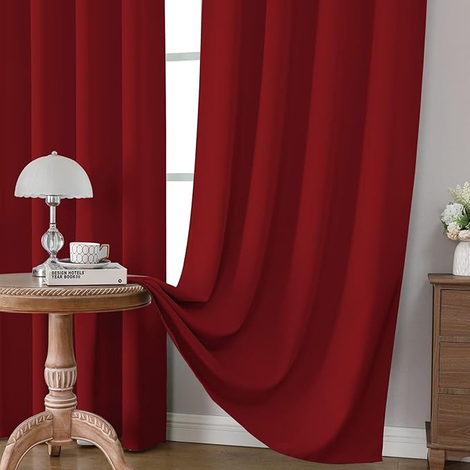 CUCRAF Red Blackout Curtains 96 inch Length 2 Panels Set, Rod Pocket Room Darkening Drapes for Bedroom Living Room, Insulated Thermal Light Blocking Window Curtain (W52 x L96 Inch)
