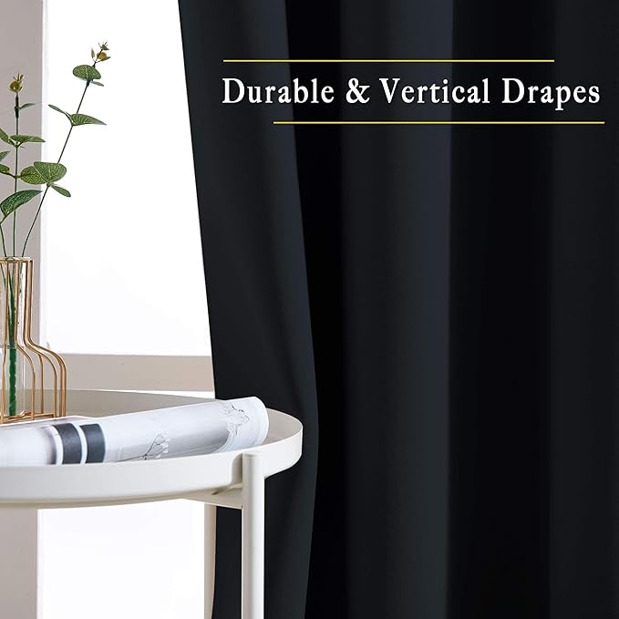 NICETOWN Black Out Curtains for Bedroom 84 inches Long - Light Reducing Thermal Insulated Solid Grommet Curtains/Panels/Drapes for Living Room (Set of 2, W52 x L84)