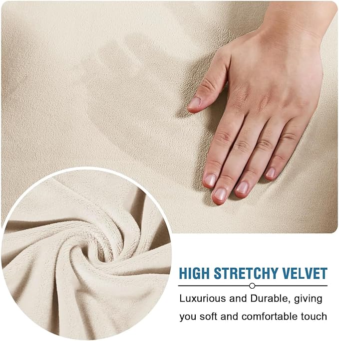 H.VERSAILTEX High Stretch Sofa Slipcover 4 Piece Cover Velvet Furniture Protector Form Fit Thick Velvet Extra Large Sofa Cover for 3 Cushion Couch Width Up to 97 Inch (Large Sofa, Cream)
