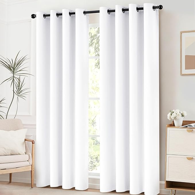 Yakamok Pure White Room Darkening Curtain Panels,Thermal Insulated Curtains, Solid Grommet Top Drapes for Bedroom/Living Room, 52x96 Inch, 2 Panels
