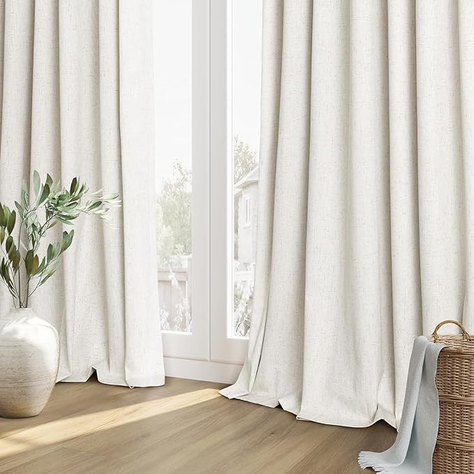 Guken Cream 100% Blackout Linen Curtains 42 Inch Wide by 84 Inch for Living Room Bedroom Back Tab Rod Pocket Thermal Insulated Black Out Drapes Room Darkening Farmhouse Window Curtains
