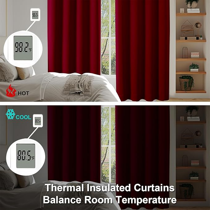 Simplebrand Ava Red Blackout Curtains for Bedroom 84 Inch Length 2 Panels Set, Solid Thermal Insulated Privacy Living Room Window Treatment Curtains Blackout Drapes, W50 x L84 Inch, Red