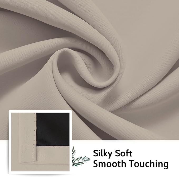 SimpleHome 100% Blackout Curtains for Bedroom,Thermal Insulated Natural Grommet Window Drapes Room Darkening Curtains for Living Room with Black Back,52 x 96 Inch,2 Panels