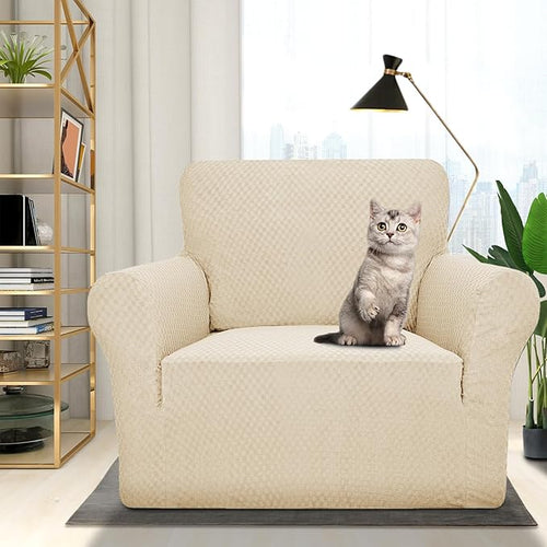 1 Piece Jacquard Chair Slipcovers for Living Room High – Light Beige