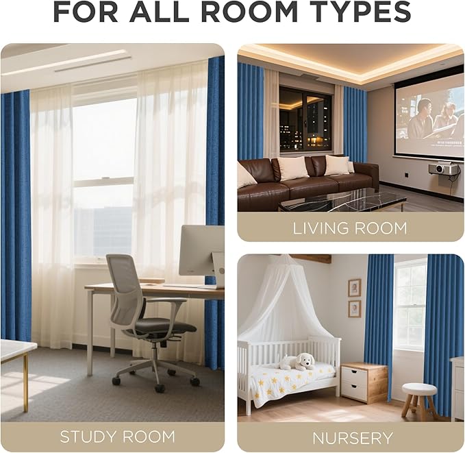 Joydeco Linen Blackout Curtains for Bedroom - 100% Light Blocking 1 Panels, Navy Blue Drapes 100" W x 108" L, Thermal Insulated Room Darkening Curtains for Living Room, Rod Pocket & Back Tabs