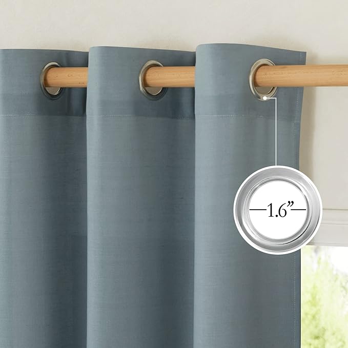 NICETOWN Stone Blue Short Linen Curtains for Kitchen, Thick Flax Small Window Treatments Semi Sheer Privacy Assured with Light Through for Cafe/Bathroom, W42 x L48, 2 Panels