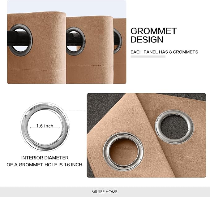 MIULEE Velvet Curtains Blush Beige Elegant Grommet Thermal Insulated Soundproof Room Darkening Curtains/Drapes for Classical Living Room Bedroom Decor 52 x 96 Inch Set of 2