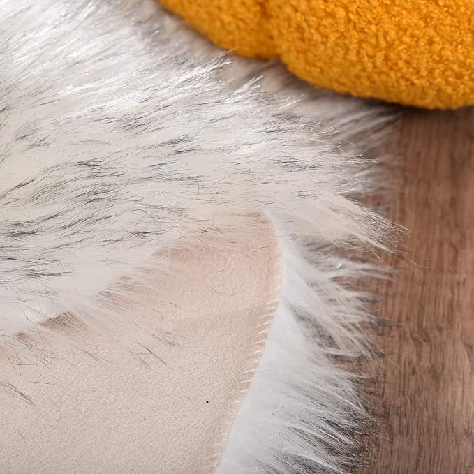 ORINOVA White and Grey 4X6 Faux Sheepskin Shag Fur Runner Rugs for Living Room Bedroom Fluffy Washable Furry Area Rug Nursery Teen Room Décor