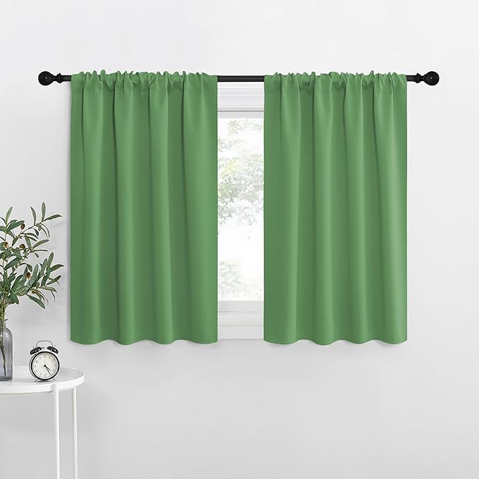 NICETOWN RV Bunk Curtains, Froest Green, 2 Panels, W42 x L30 -Inch, Kitchen Window Curtains Over Sink, Thermal Insulated Rod Pocket Blackout Blinds & Drapes for Small Windows