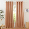 NICETOWN Linen Flax Semi Sheer Curtains 92" Length, Grommet Window Treatments Privacy Added with Light Penetration Vertical Drapes for Loft/Home Office, Burnt Orange, W55 x L92, 2 Panels