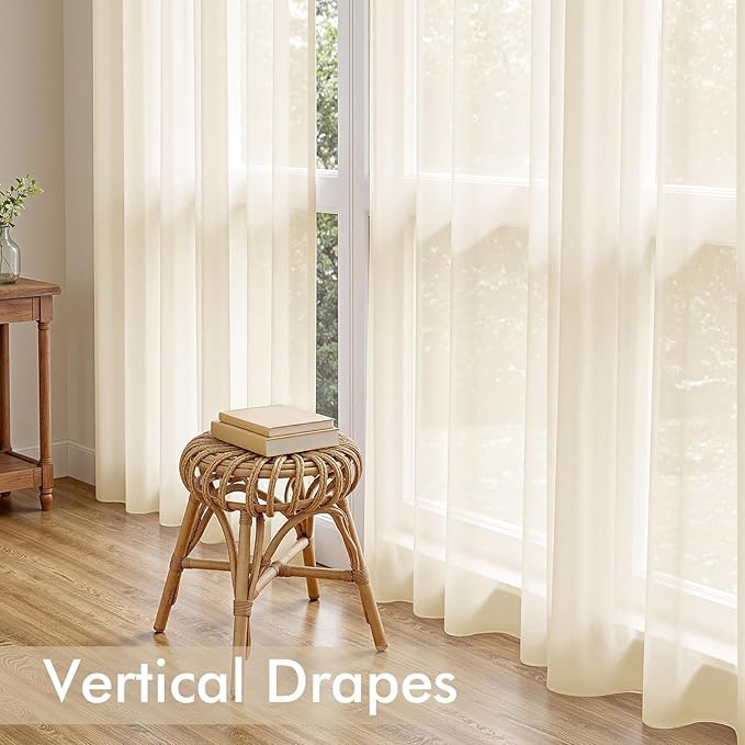 MIULEE Butter Cream Sheer Curtains 96 Inches Long, 4 Panels Set, Rod Pocket Voile Drapes Light Filtering and Semi Transparent, Elegant Window Treatments for Bedroom Living Room,42 x 96 Inches
