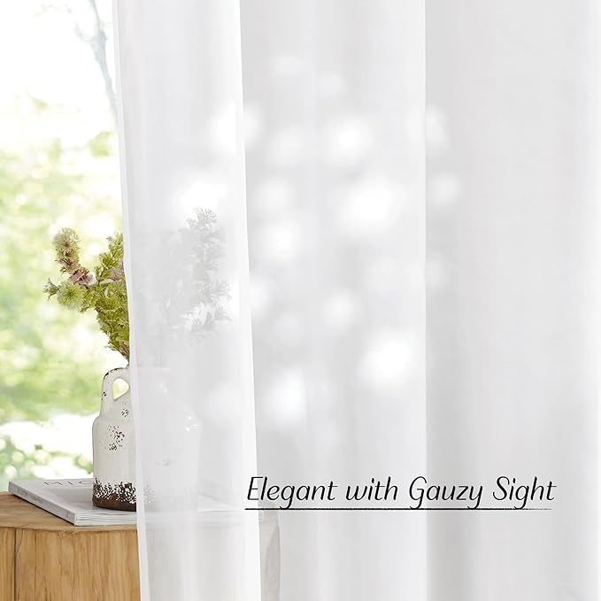 NICETOWN Sheer Curtains Panels for Bedroom - Soft Ivory Voile Drapes Balance Light for Nursery/Living Room (2 Panels, W54 x L72 Inches)